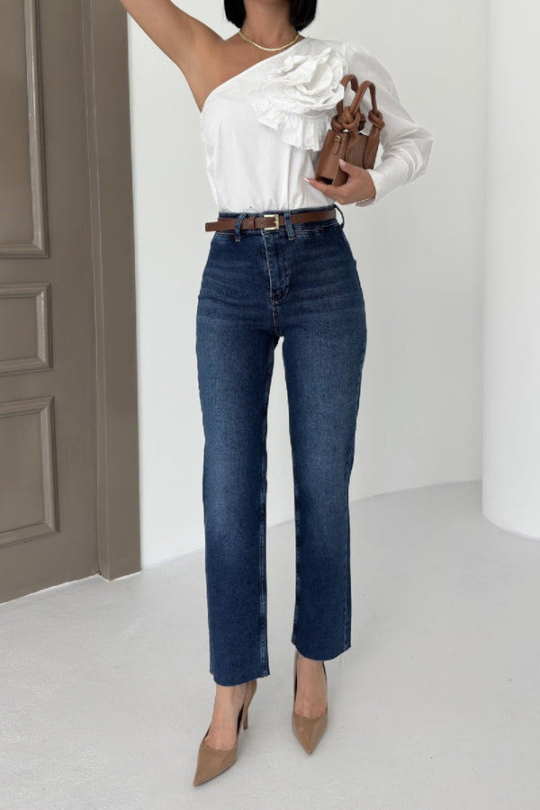 Cep Detaylı Palazzo Kot Pantolon - Koyu Mavi Kot - (27-32) - 2