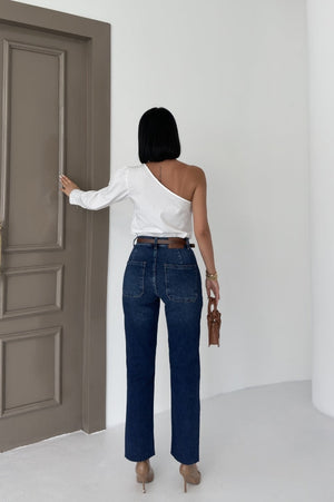 Cep Detaylı Palazzo Kot Pantolon - Koyu Mavi Kot - (27-32) - 4