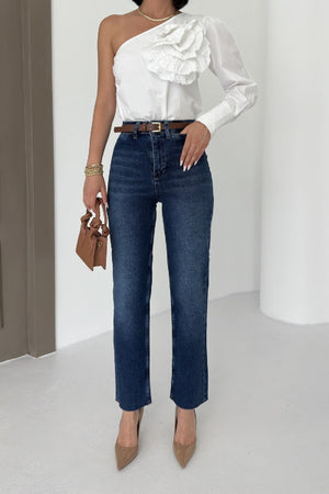 Cep Detaylı Palazzo Kot Pantolon Koyu Mavi Kot