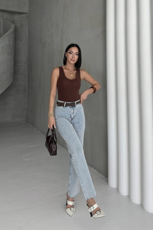 Cep Detaylı Palazzo Kot Pantolon - Kar Yıkama Açık Mavi - (27-32) - 6