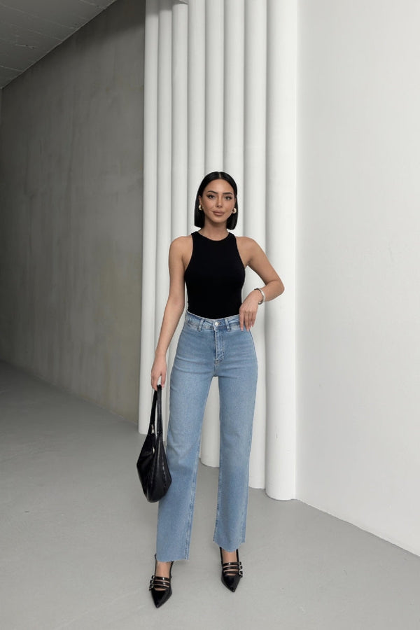 Cep Detaylı Palazzo Kot Pantolon - Açık Mavi Kot - (27-32) - 2