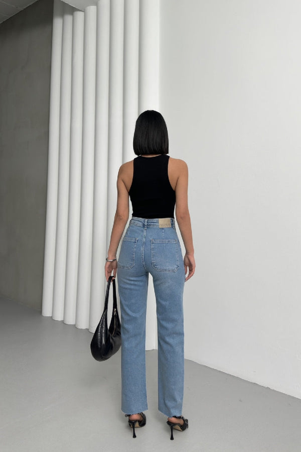 Cep Detaylı Palazzo Kot Pantolon - Açık Mavi Kot - (27-32) - 3