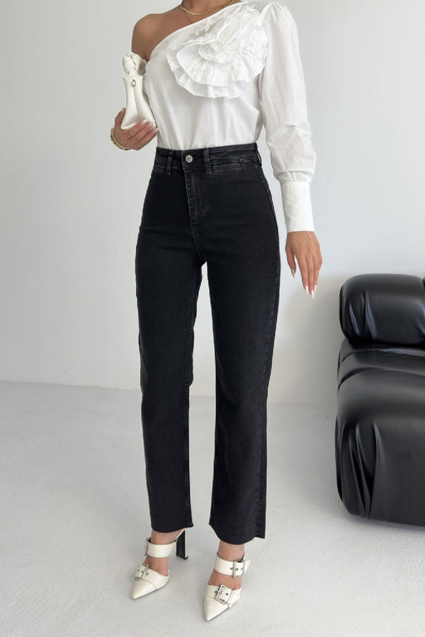 Cep Detaylı Palazzo Kot Pantolon - Düz Antrasit - (27-32) - 2