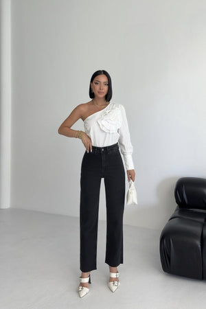 Cep Detaylı Palazzo Kot Pantolon - Düz Antrasit - (27-32) - 5