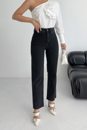 Cep Detaylı Palazzo Kot Pantolon - Düz Antrasit - (27-32) - 6