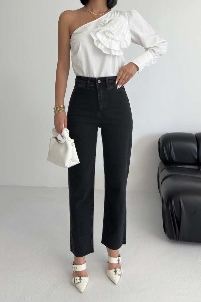 Cep Detaylı Palazzo Kot Pantolon Düz Antrasit