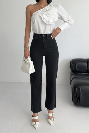 Cep Detaylı Palazzo Kot Pantolon Düz Antrasit