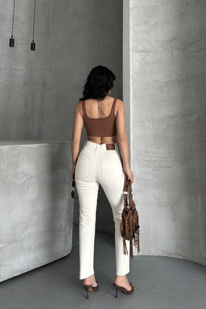 Cep Detaylı Palazzo Kot Pantolon - Naturel - (27-32) - 3