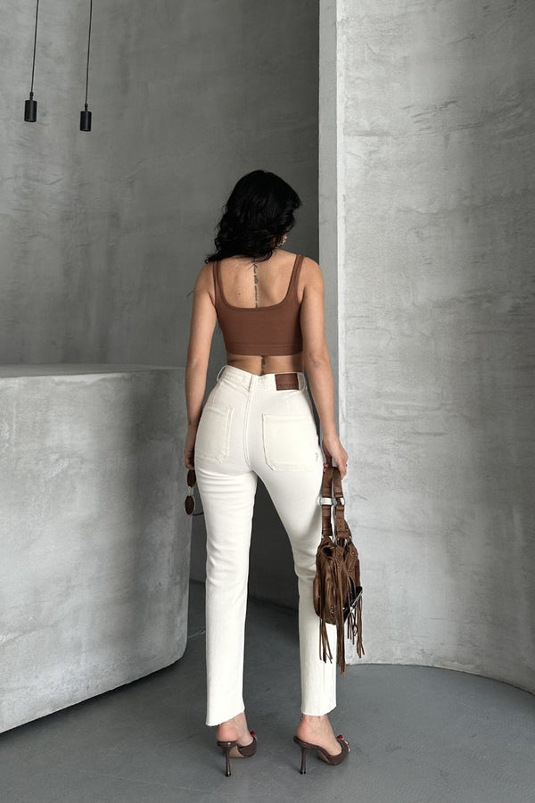 Cep Detaylı Palazzo Kot Pantolon - Naturel - (27-32) - 3