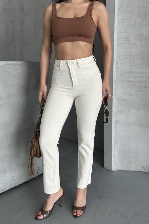 Cep Detaylı Palazzo Kot Pantolon - Naturel - (27-32) - 5