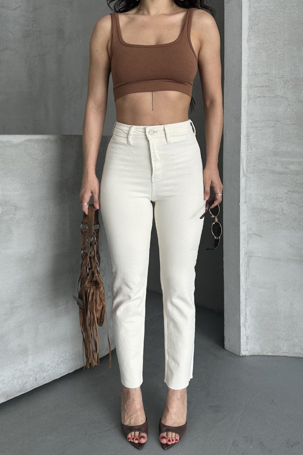 Cep Detaylı Palazzo Kot Pantolon Naturel