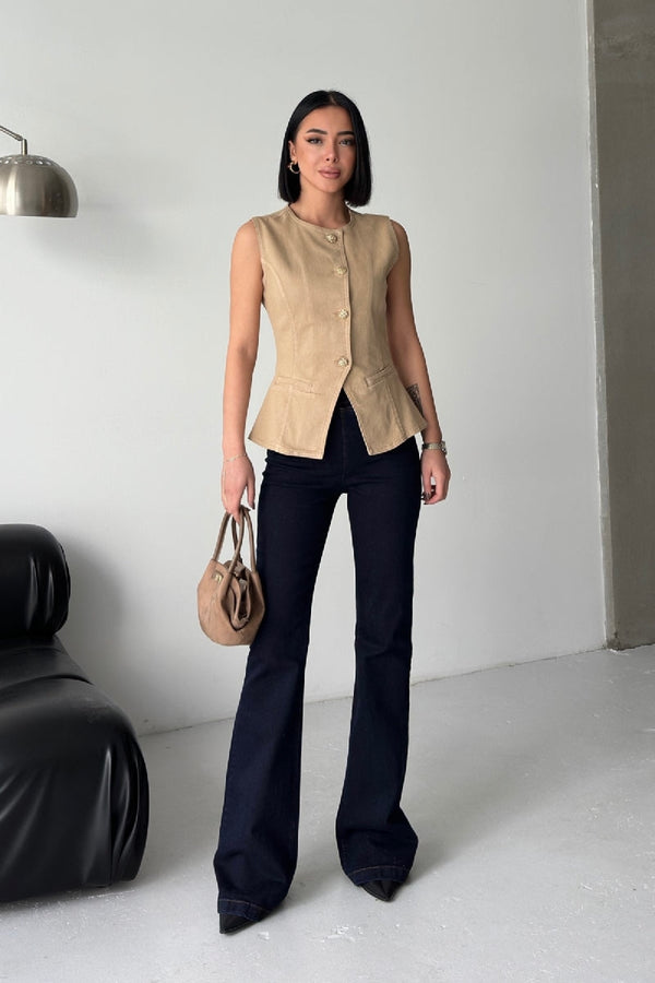 Beli Lastikli Tayt Pantolon Slaplı Lacivert