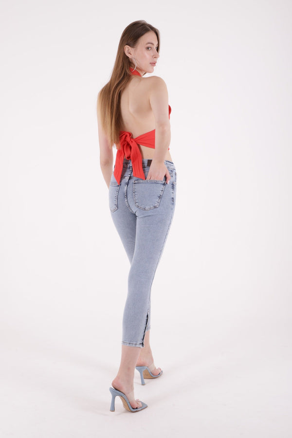 Paçası Dört Düğmeli Kot Pantolon - Kar Yıkama Açık Mavi - (26-31) - 3