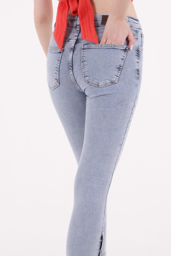 Paçası Dört Düğmeli Kot Pantolon - Kar Yıkama Açık Mavi - (26-31) - 5