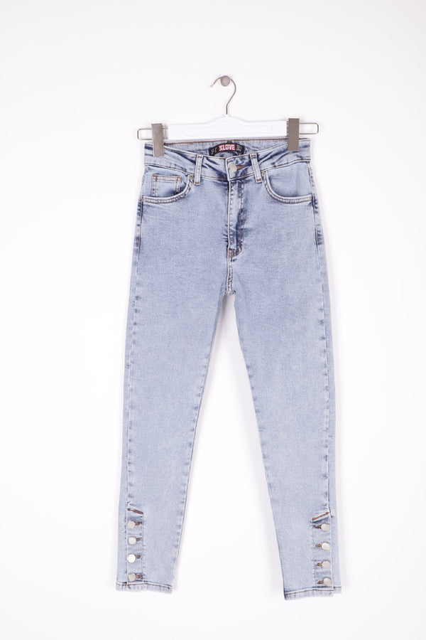 Paçası Dört Düğmeli Kot Pantolon - Kar Yıkama Açık Mavi - (28-33) - 6