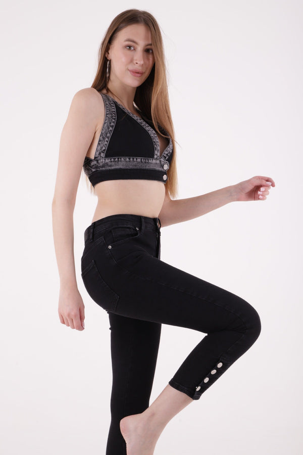 Paçası Dört Düğmeli Kot Pantolon - Düz Antrasit - (28-33) - 4