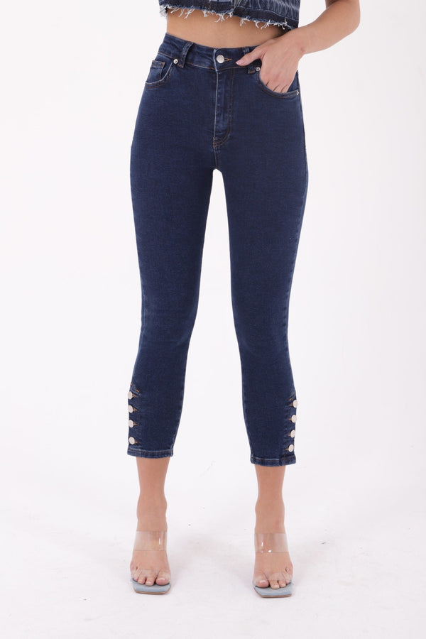 Paçası Dört Düğmeli Kot Pantolon - Düz Koyu Rins - (28-33) - 2