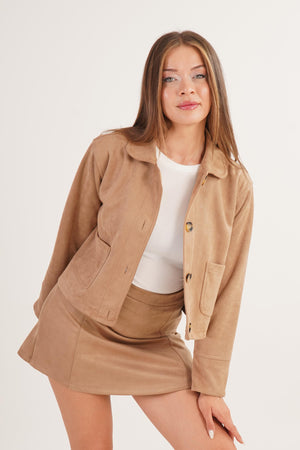 Çift Cepli Düğmeli Toptan Vizon Süet Ceket Vizon S