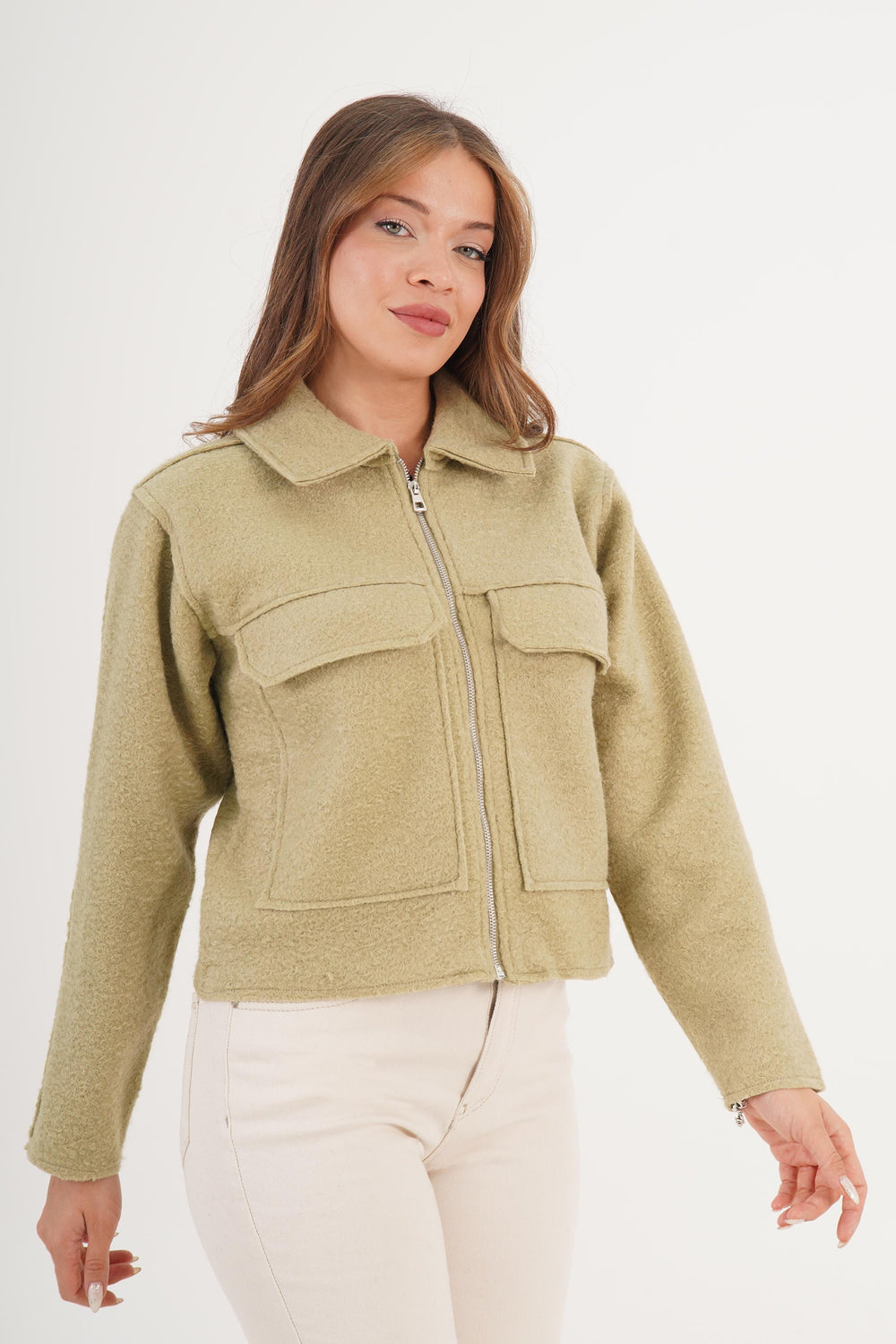 Buklet Desenli Toptan Haki Ceket Haki S