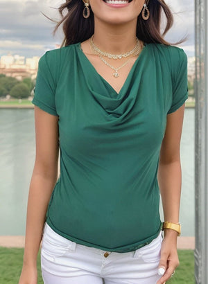 Kadın Vatkalı Omuzlar Pileli Kısa Kol Sandy Kumaş Bluz, 9486