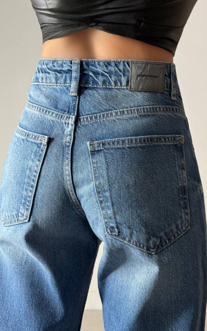 Yüksek Bel Baggy Flare Blue Jean Pantolon