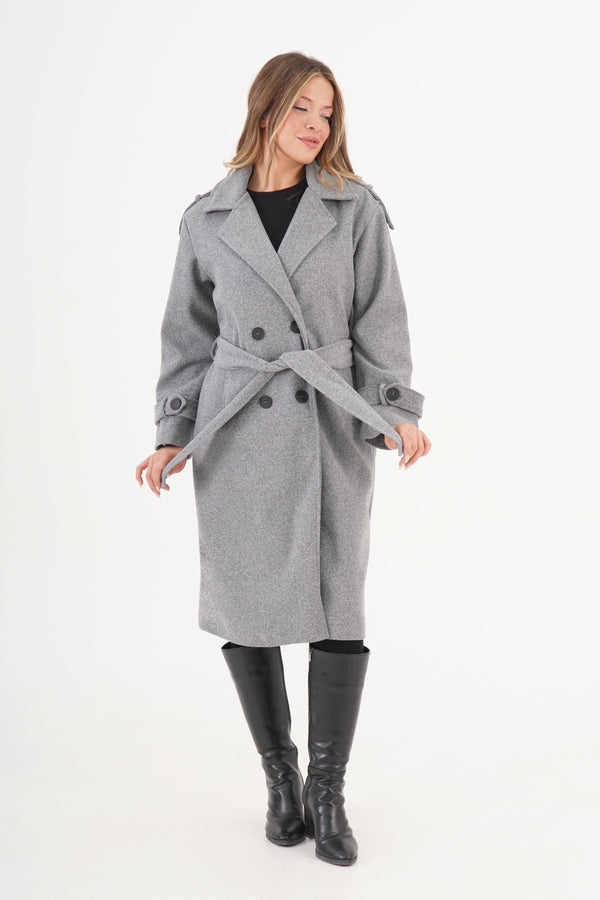 Apolet Detaylı Kuşaklı Toptan Antrasit Kaşe Kaban Antrasit S