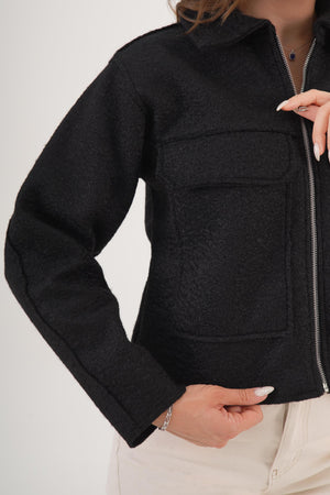 Buklet Desenli Toptan Siyah Ceket