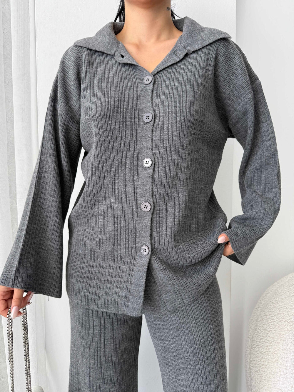 Çizgili Gündelik Zarif Tesettür Takım 1554