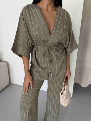 Çizgili Kimono Takım - Çağla