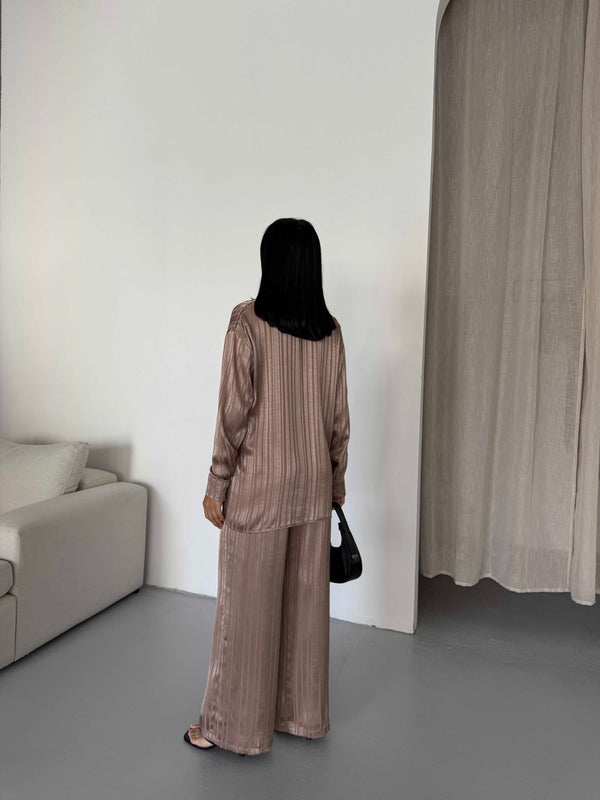 Set satin cu dungi - Maro