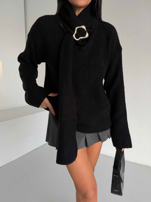 Pulover cu guler șal 1574 - Negru