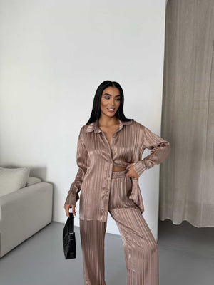 Set satin cu dungi - Maro