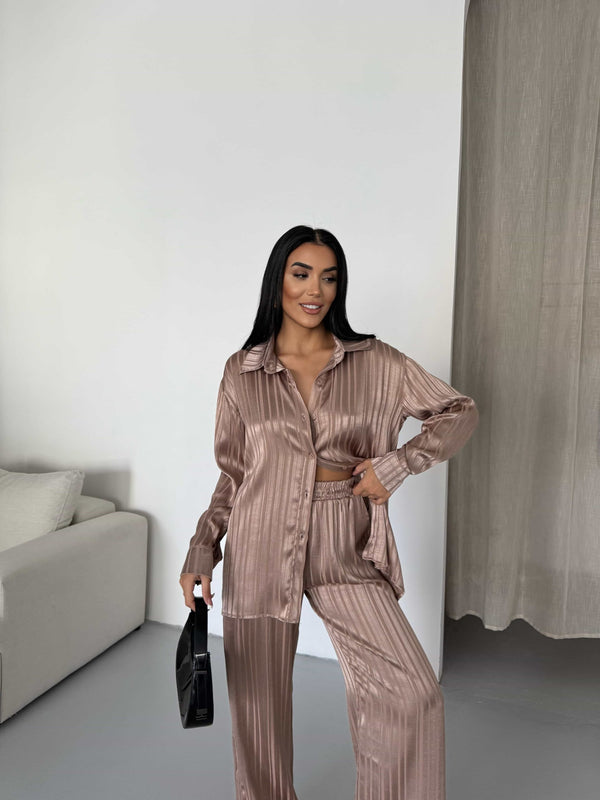 Set satin cu dungi - Maro