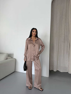 Set satin cu dungi - Maro