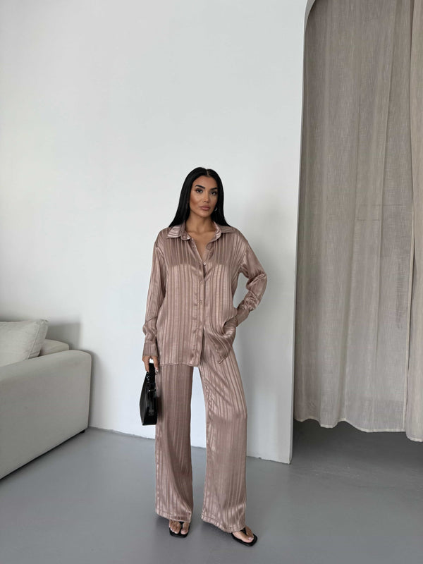 Set satin cu dungi - Maro