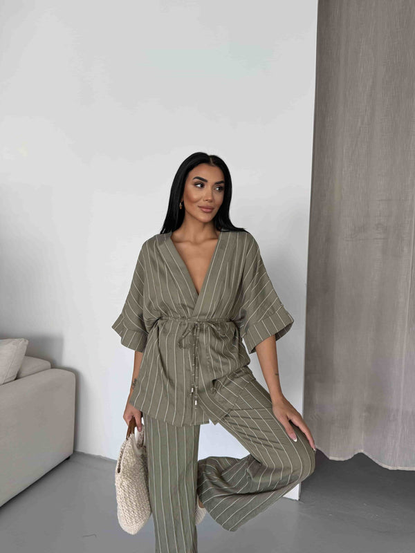 Çizgili Kimono Takım - Çağla