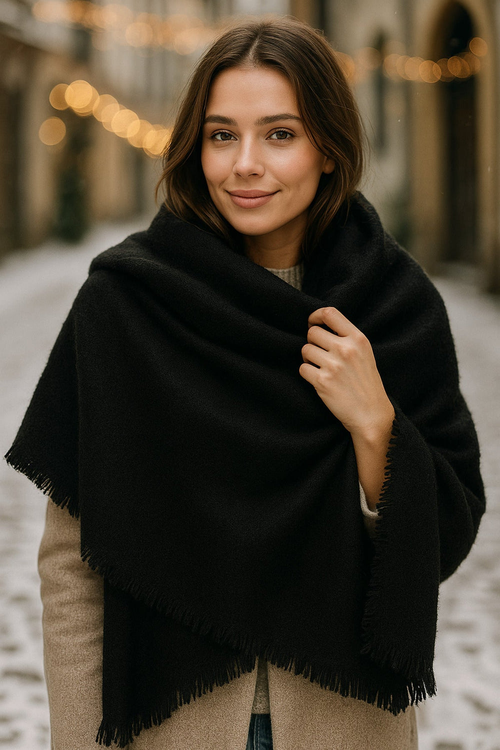 Siyah Yumuşak Dokulu Kalın Şal 70x180cm Sal1206
