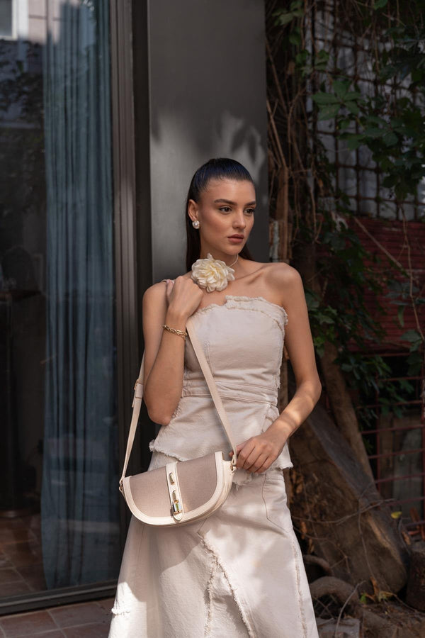 Diva Kontrast Tasarım Çapraz Askılı  Çanta - Vizon