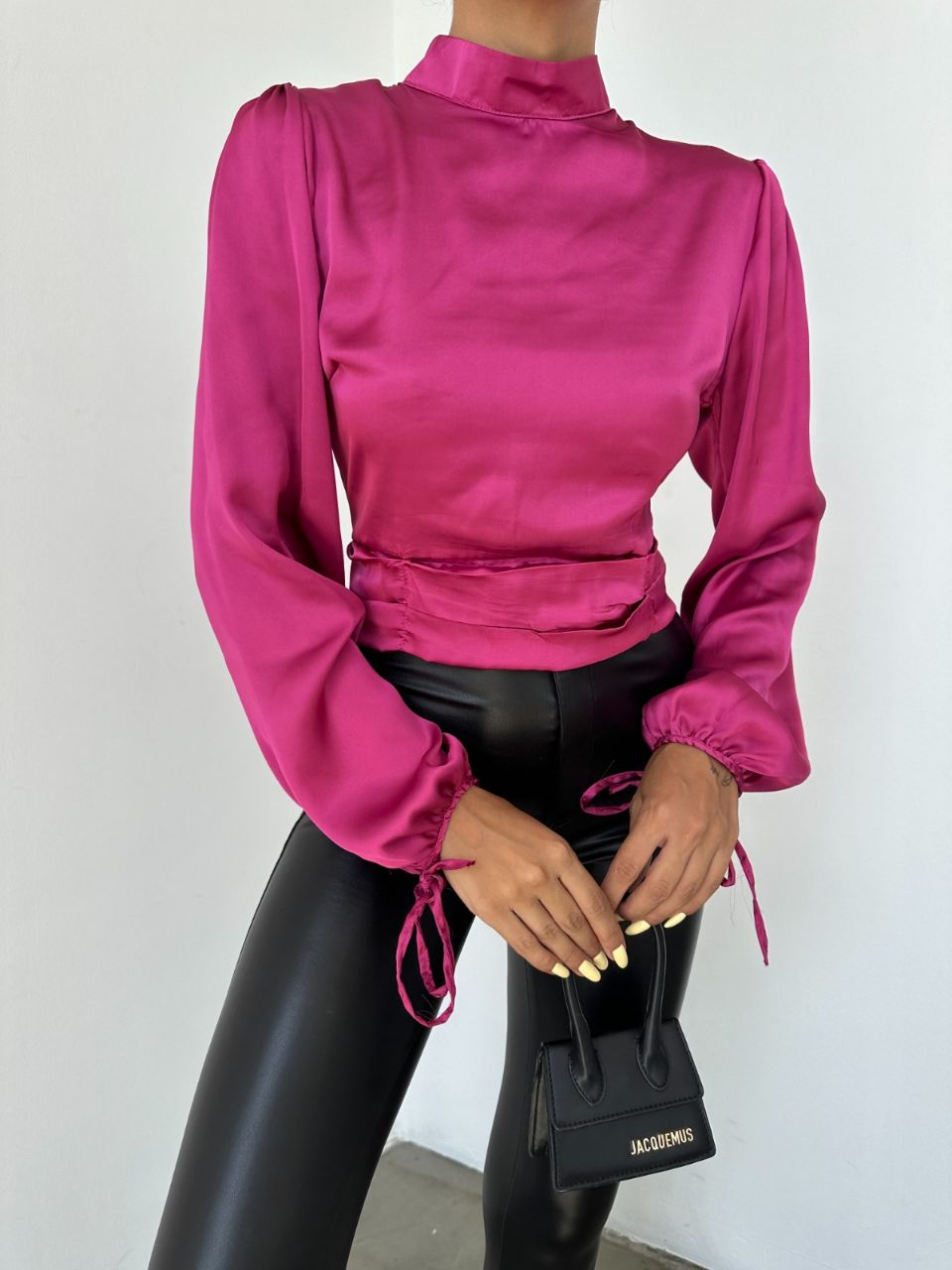 Bluză scurtă din satin - Fuchsia