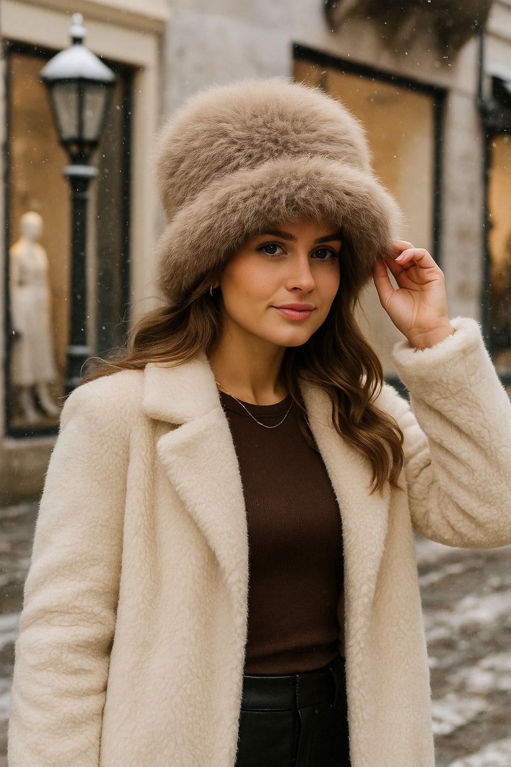 Peluş Ayarlanabilir Vizon Bucket Kalpak Şapka-Bere Spk1142