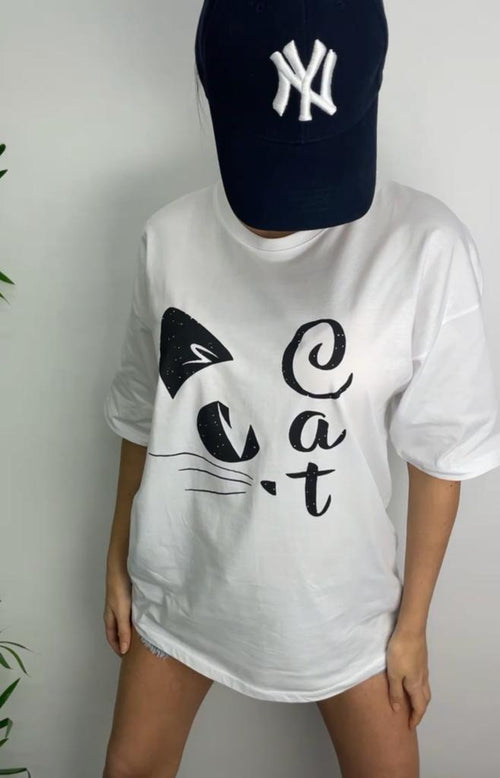 Tricou cu pisică - Alb