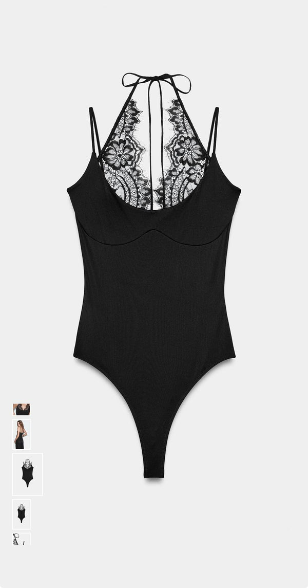 Dantelli Body Suit - Siyah