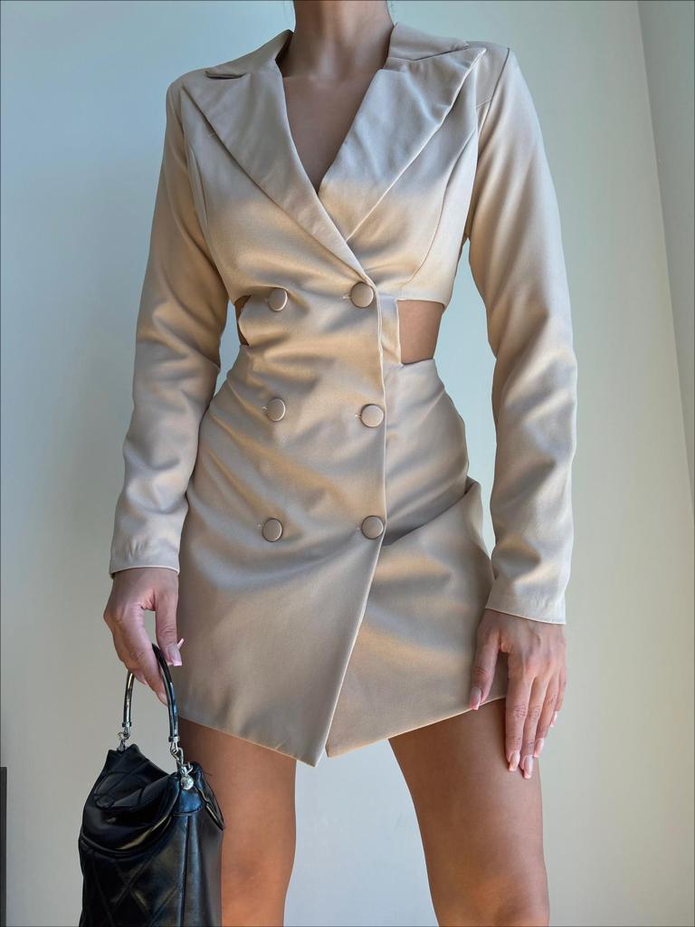 Rochie scurtă cu detaliu lateral - Bej
