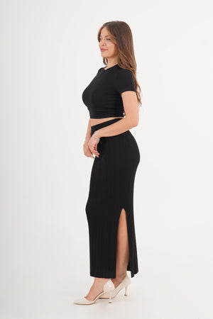 Yan Yırtmaçlı Trend Toptan Siyah Triko Etek