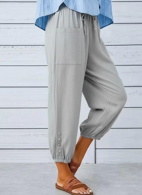 Kadın Beli Lastikli Bağcıklı Düğme Detaylı Pantolon , 34633