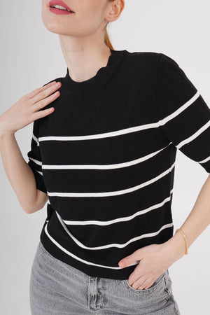 Çizgili Kısa Kol Siyah Toptan Bluz