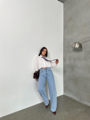 Yüksel Bel Bacak Boyu Balon Kesim Barrel Fit  Light Blue Jean Pantolon
