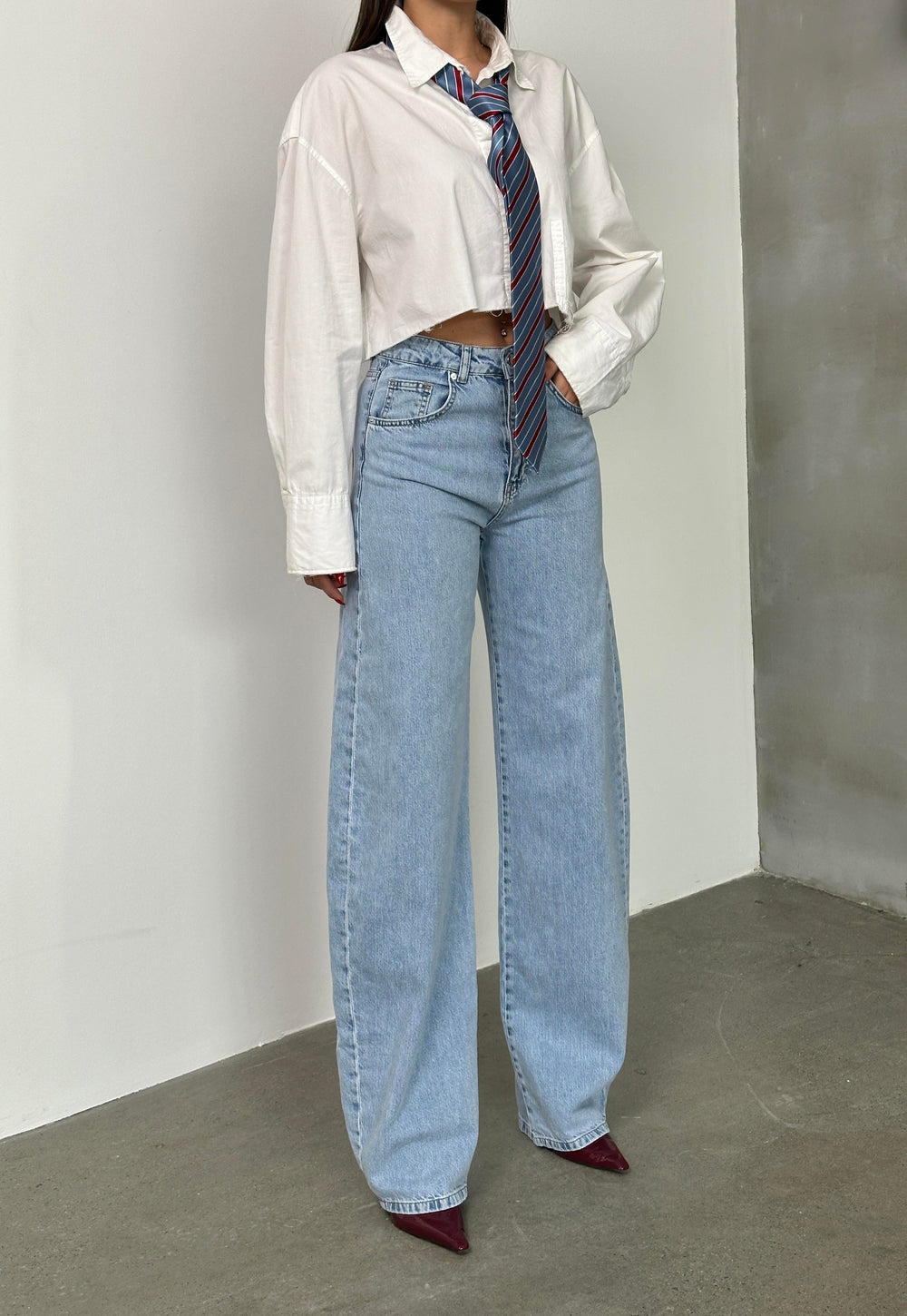 Yüksel Bel Bacak Boyu Balon Kesim Barrel Fit  Light Blue Jean Pantolon