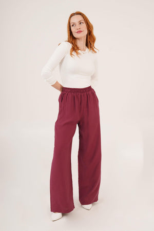 Bel Lastikli Çift Cepli Bordo Toptan Pantolon