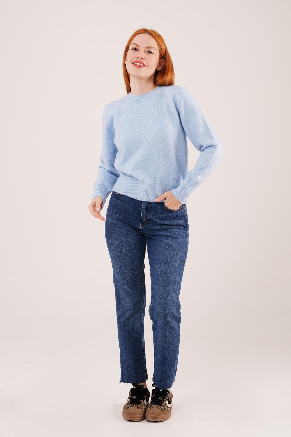 Bisiklet Yaka Düz Model Toptan Bebe Mavisi Kazak Bebe Mavi STD